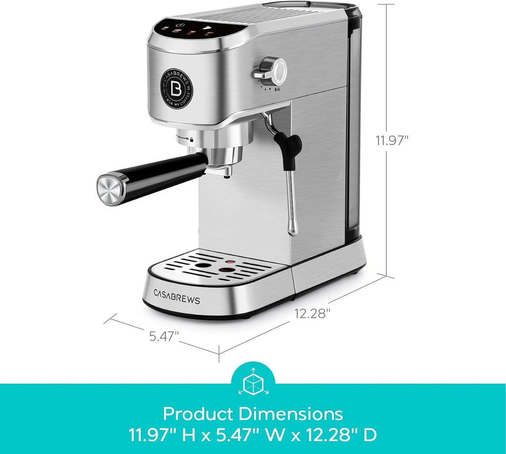 CASABREWS 5418 PLUS Espresso Machine 20 Bar, Compact Espresso Maker with Steam Milk Frother, Stainless Steel Coffee Machine with 34oz Detachable Water Tank for Cold Brew, Cappuccino, Silver