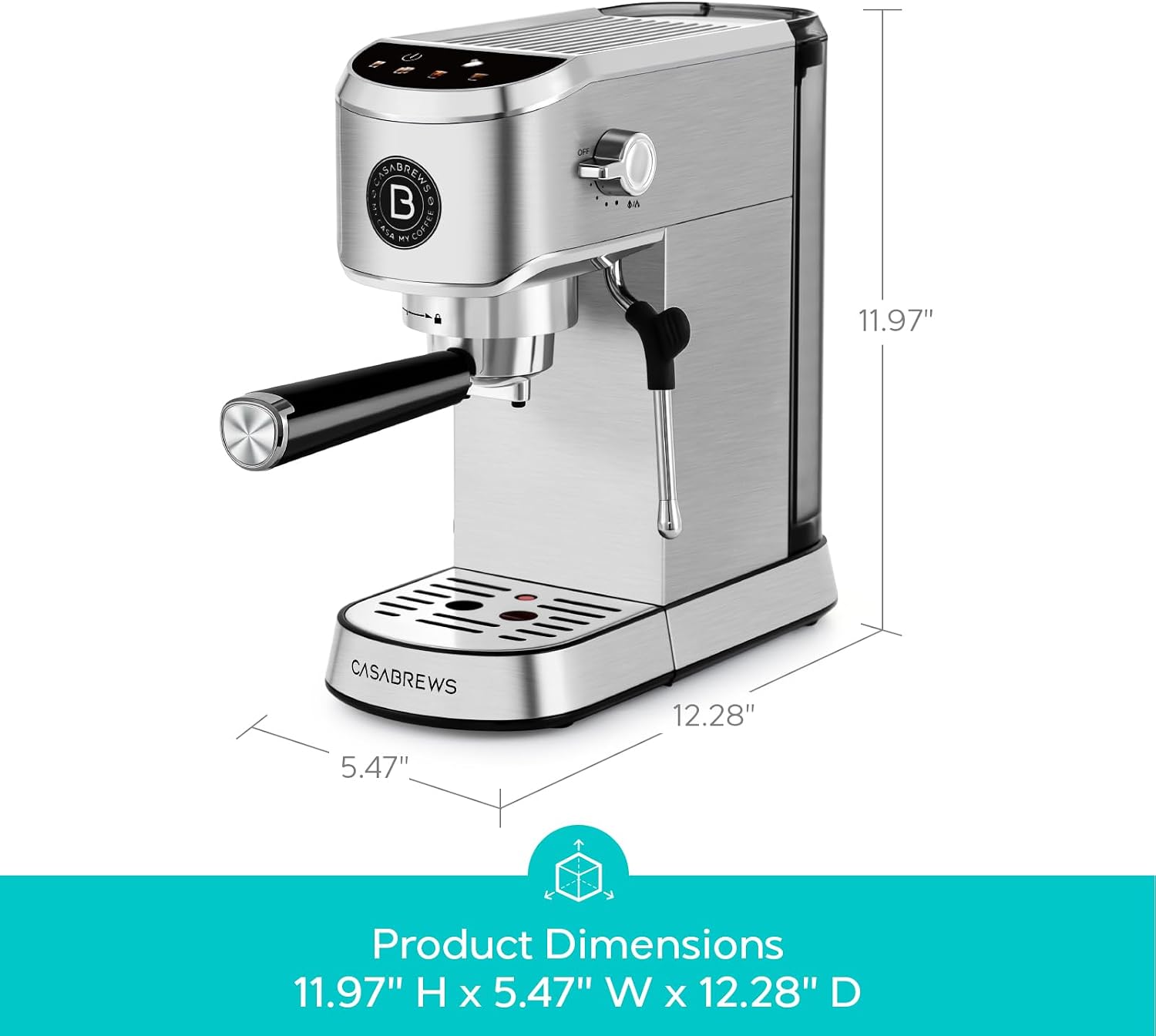 CASABREWS 5418 PLUS Espresso Machine 20 Bar, Compact Espresso Maker with Steam Milk Frother, Stainless Steel Coffee Machine with 34oz Detachable Water Tank for Cold Brew, Cappuccino, Silver