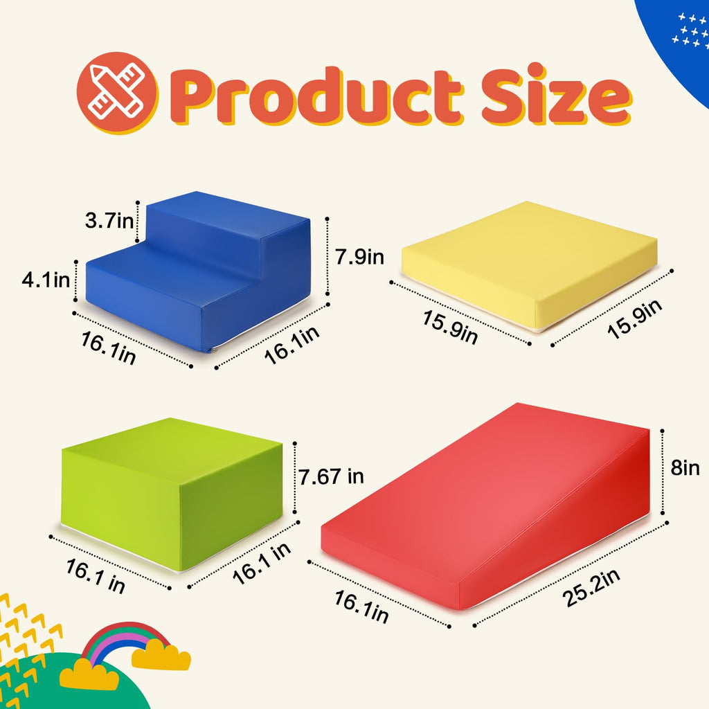 JungleDove 4-Piece PU Leather Baby Foam Climbing Blocks for Toddlers - Soft Play Climbing Toys for Toddlers - Foam Climbing Set for Crawling and Sliding Indoor (Gray)