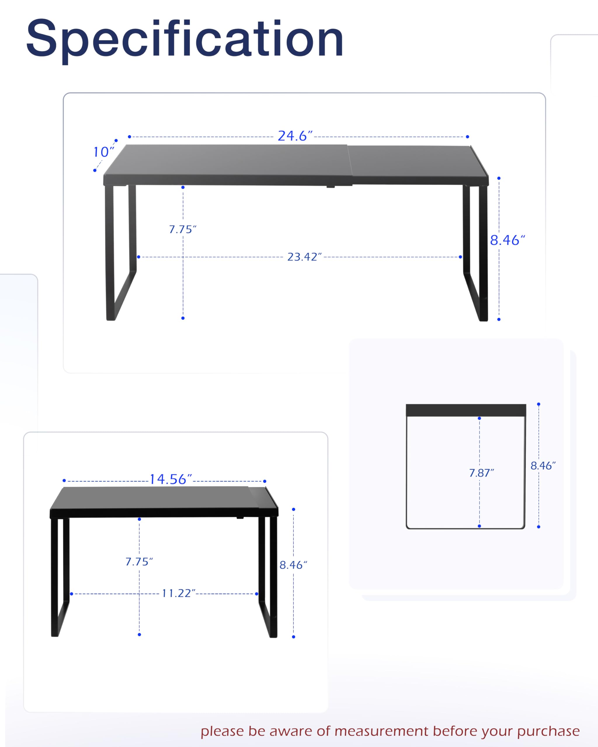 Nxconsu Cabinet Shelf Expandable Organizer Riser Rack for Kitchen Pantry Cupboard Under Sink Countertop Home Organization Extra Storage Space Saver Heavy Duty Metal Edgeless Design Black