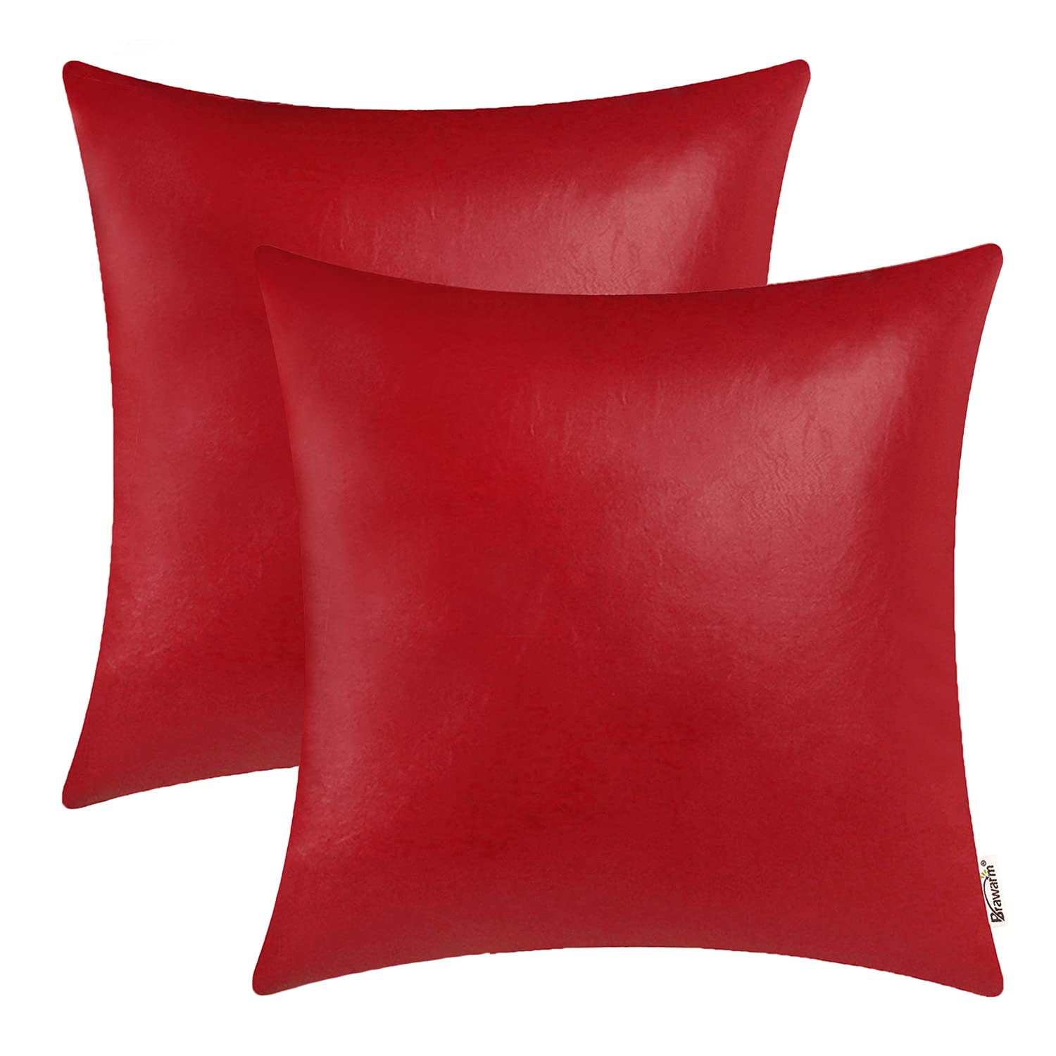 BRAWARM Faux Leather Throw Pillow Covers 16 X 16 Inches - Black Leather Pilow Covers Pack of 2, Solid Dyed Leather Pillowcases for Couch Bed Sofa Garden Home Decorative