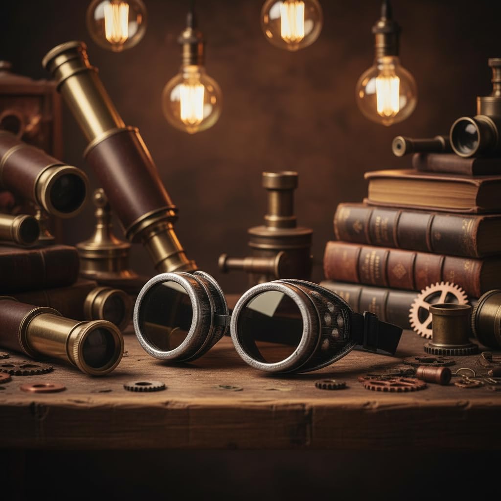 WEICHUAN Vintage Steampunk Goggles Mad Scientist Goggles Cosplay Punk Glasses for Adult, Women, Men Halloween Costume