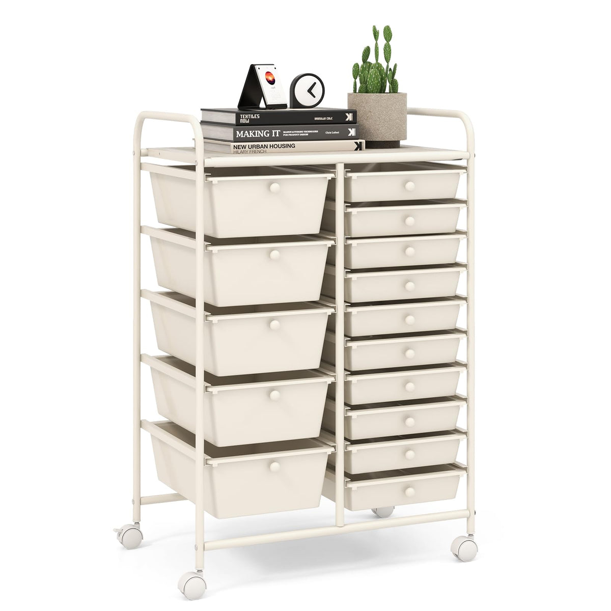 LDAILY 9 Drawer Rolling Storage Cart, Rolling Cart with Drawers for Classroom, Art Supply Craft Organizer on Wheel with Metal Frame & Handles for Home Office School
