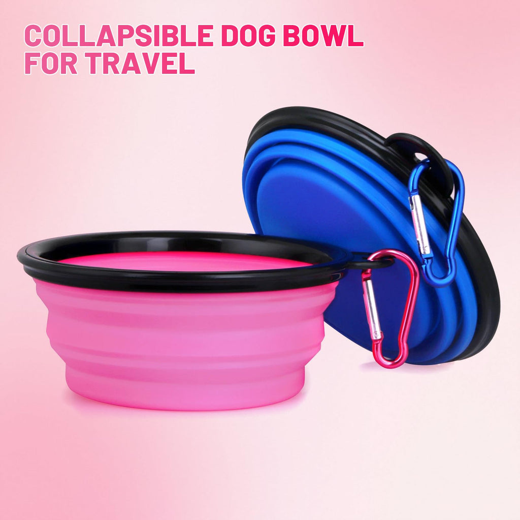 Dog Bowl Pet Collapsible Bowls, 2 Pack Collapsible Dog Water Bowls for Cats Dogs, Portable Pet Feeding Watering Dish for Walking Parking Traveling with 2 Carabiners (Small, Black & Pink)