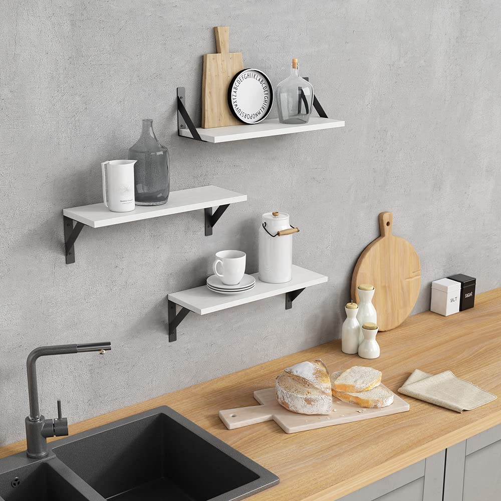 Forbena 12 Inch Deep Floating Shelves for Wall, Wide Black Wall Mounted Shelves for Bedroom Office Books Plants, Large Hanging Shelf for Living Room Bathroom Kitchen Closet Pantry Storage (3-Pack)