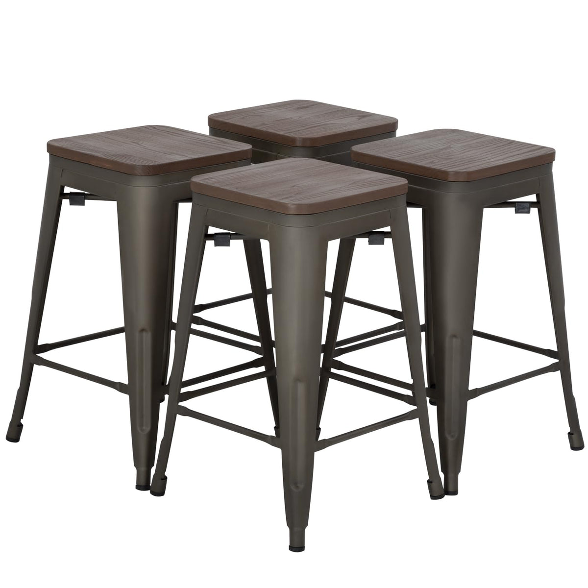FDW Metal Bar Stools Set of 4 Counter Height Bar Stools 24 Inches Industrial Bar Chairs Patio Stool Stackable Backless Stool Indoor Outdoor Metal Kitchen Stools Bar Chairs (Black, 24")