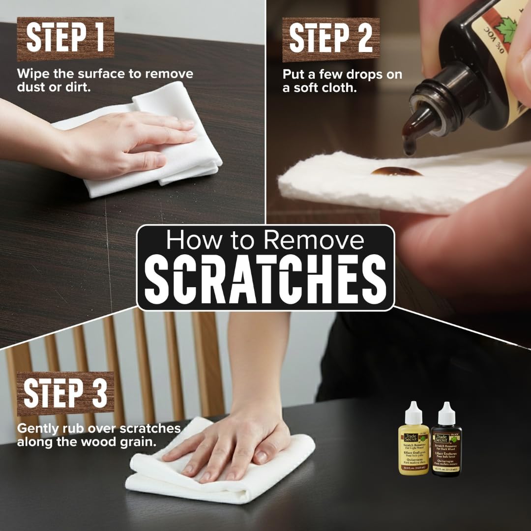 Trade Secret Scratch Concealer for Dark Wood Furniture & Floors – Dark Brown Shade Stain Covers Nicks, Scuffs, Dog & Cat Scratches, Minor Defects – Real Wood Only