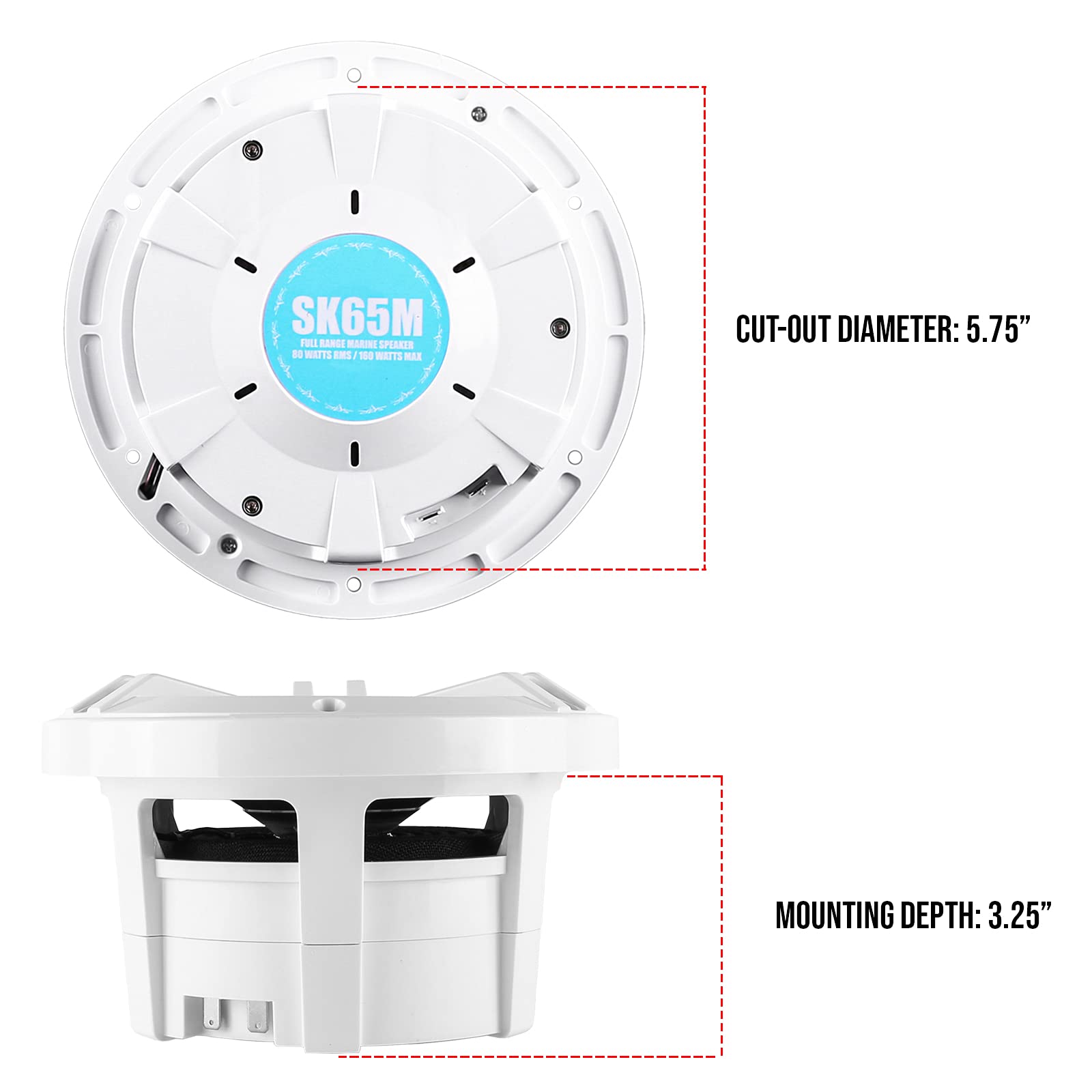 Skar Audio SK65MB-TWR 6.5" 2-Way Marine Full Range 320 Watt Coaxial Tower Speakers, Pair (Black)