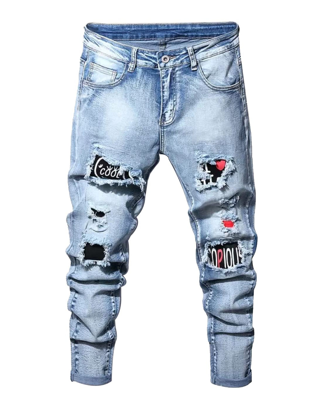 Boy's Skinny Fit Ripped Destroyed Distressed Stretch Slim Jeans Pants