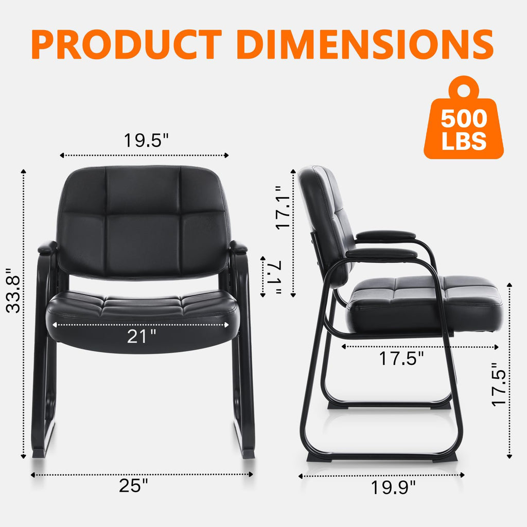 CLATINA Big & Tall 500 lbs Leather Office Reception Chair No Wheels with Padded Arms, Waiting Room Guest Chair for Elderly Home Desk Conference Room Lobby Side Salon Clinic, Black