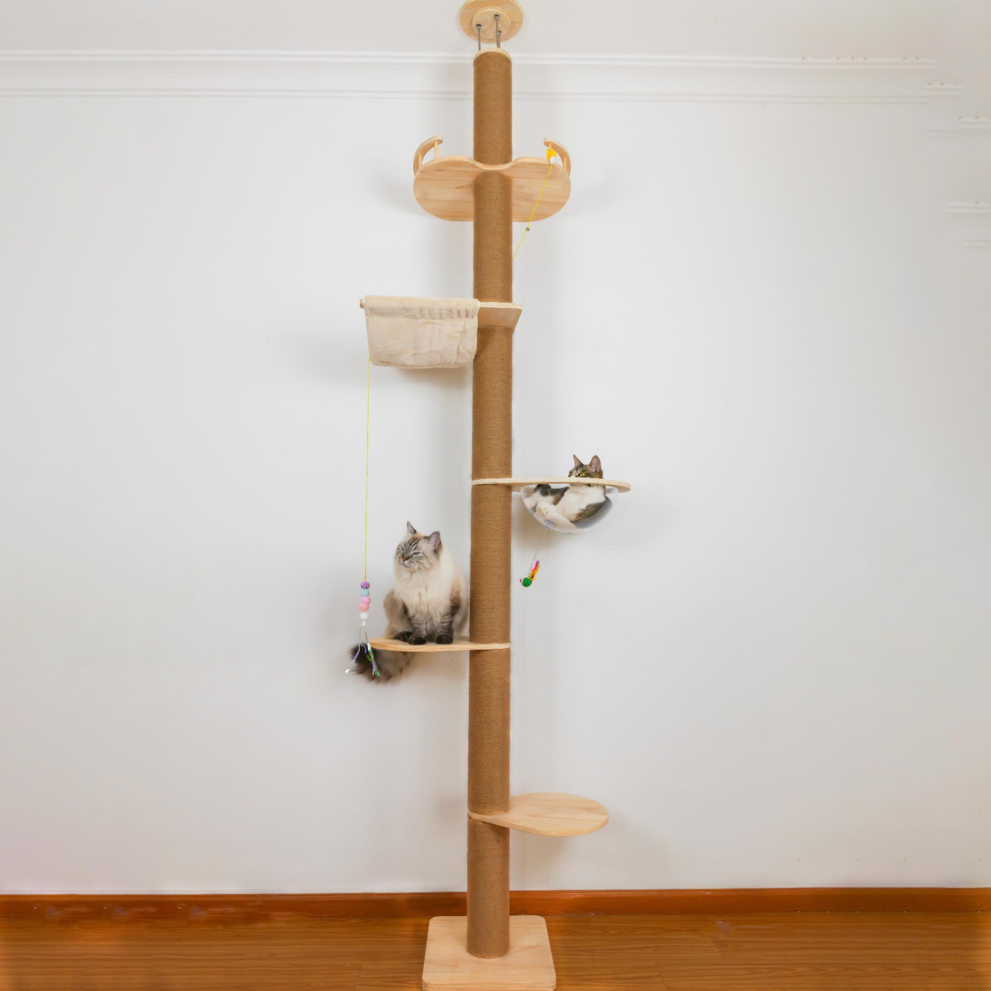 Floor-to-Ceiling Cat Tree with Natural Sisal Rope Scratching Post - Adjustable Height (55-119 Inches) - Modern Cat Activity Tree, Cat Scratcher Post
