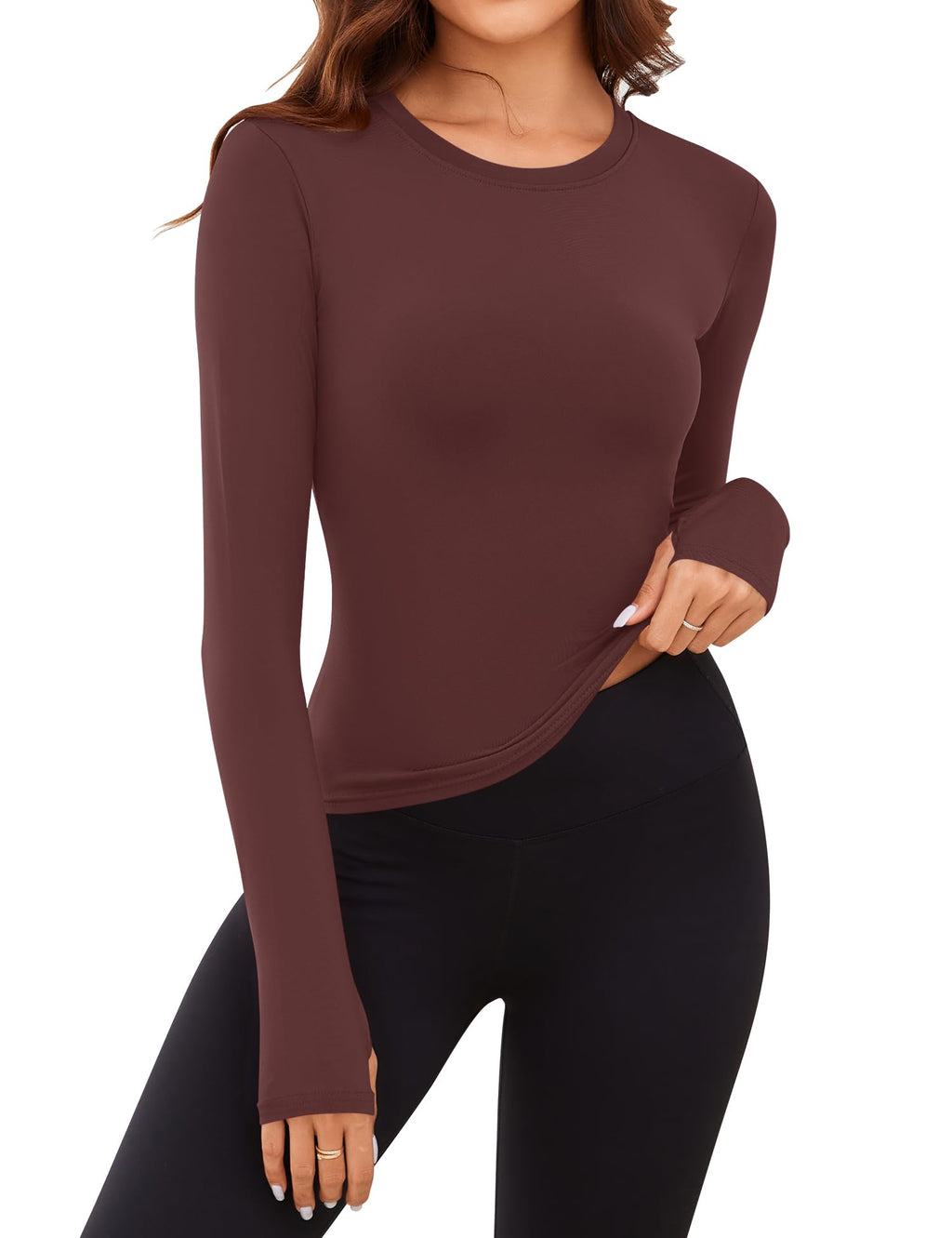 Rapbin Thermal Shirts for Women Long Sleeve Tops Ladies Fleece Undershirt for Winter Cold Weather with Thumb Holes XS-L