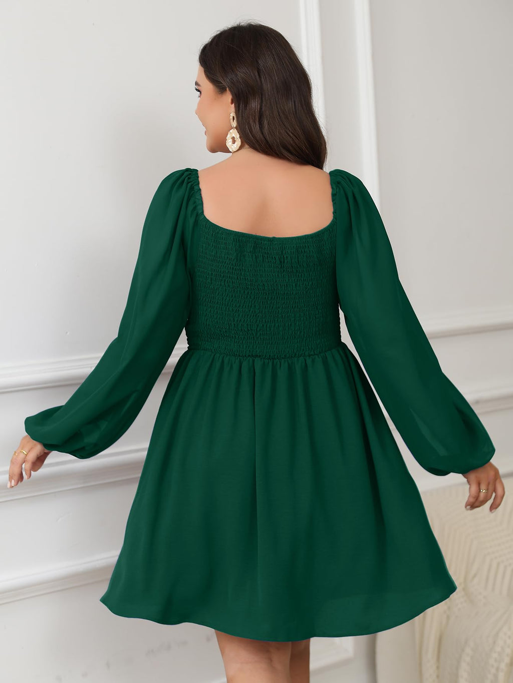 SCOMCHIC Women's Plus Size Puff Long Sleeve Dresses Sweetheart Neckline A Line Short Wedding Guest Cocktail Dress