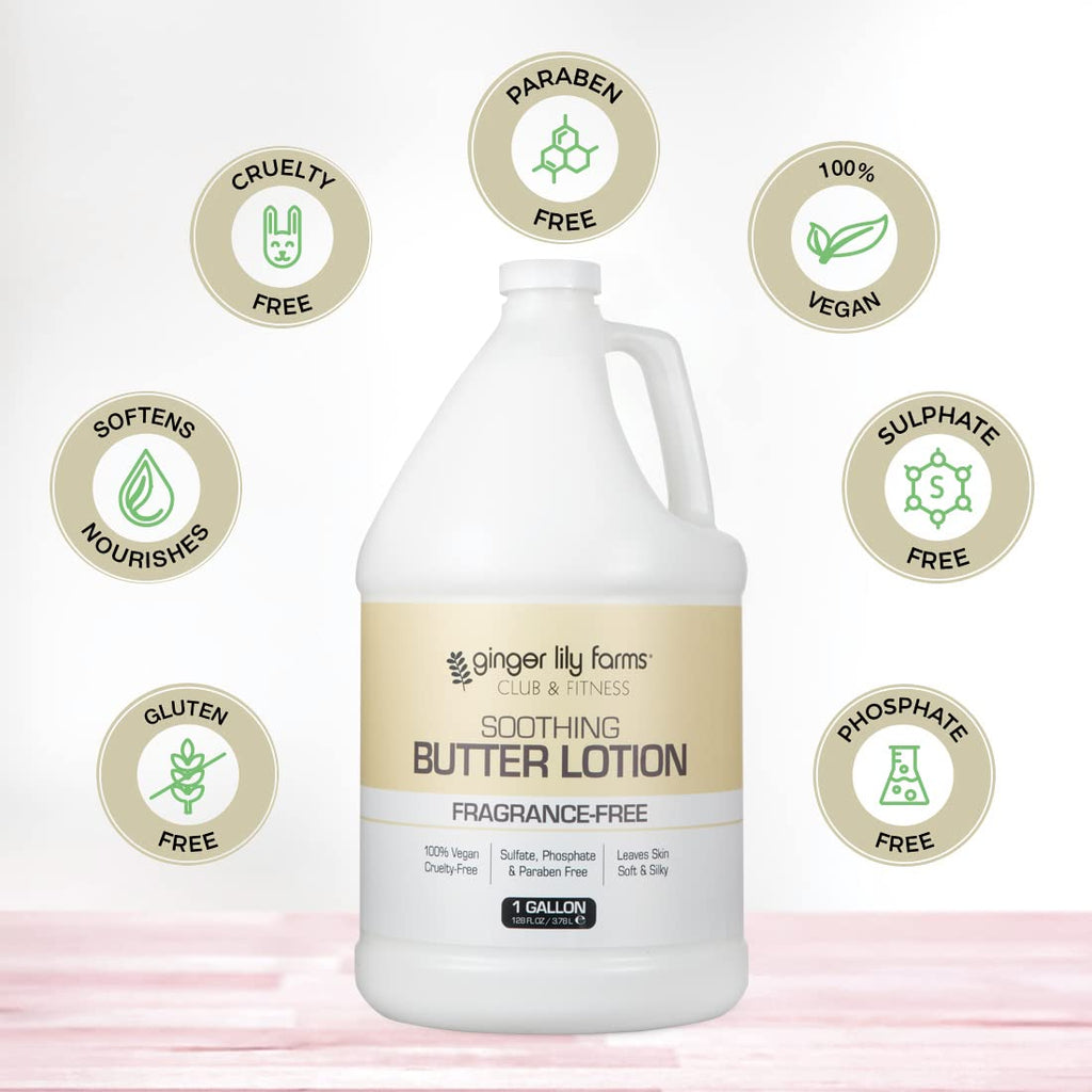 Ginger Lily Farms Club & Fitness Soothing Butter Lotion for Dry Skin, 100% Vegan & Cruelty-Free, Aloe Vera Scent, 1 Gallon (128 fl oz) Refill
