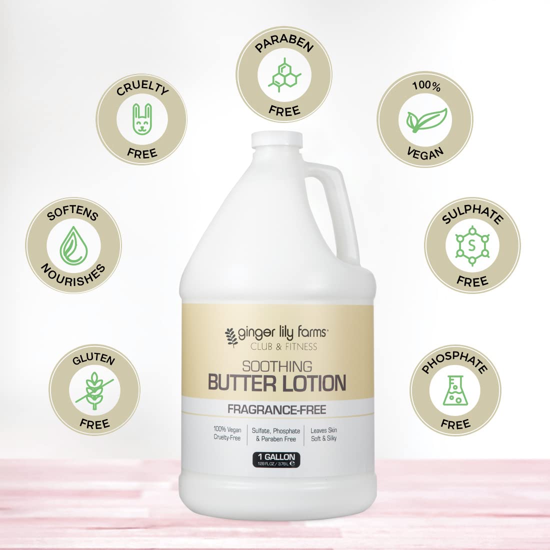 Ginger Lily Farms Club & Fitness Soothing Butter Lotion for Dry Skin, 100% Vegan & Cruelty-Free, Aloe Vera Scent, 1 Gallon (128 fl oz) Refill
