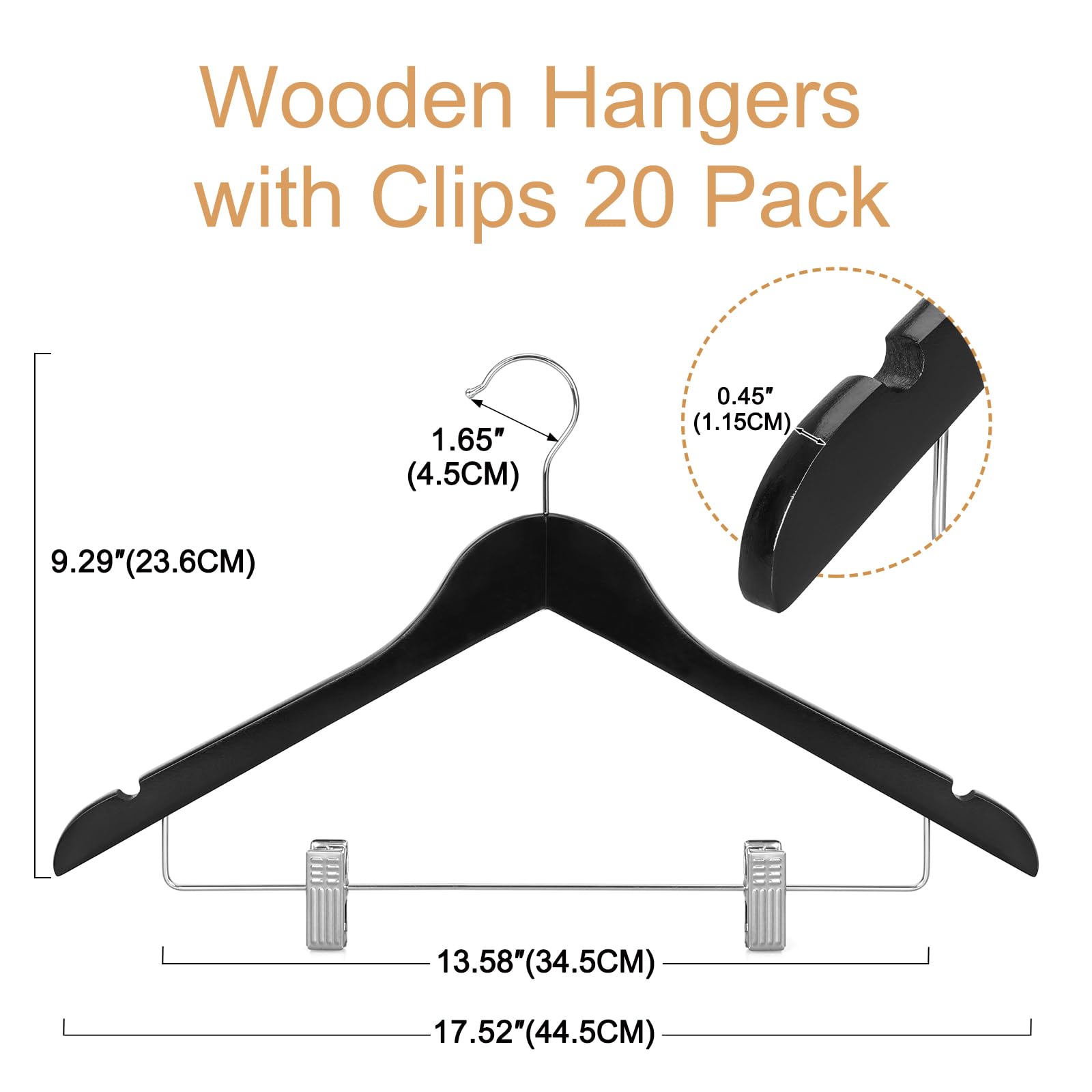 TOPIA HANGER Wooden Suit Hangers with Adjustable Metal Clips (10 Pack), Solid Wood Clothes Hangers, 360° Swivel Hook, Premium Retro Finish Pants Hangers for Clothes Coat, Jeans, Blouse-CT28A