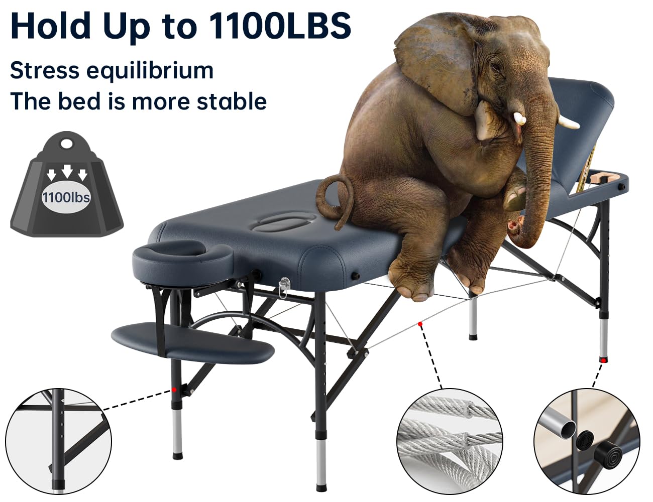 CLORIS 84" Professional Massage Table Portable Reinforced Wooden Leg 2 Folding Lightweight Spa Salon Tattoo Massage Bed Height Adjustable Hold Up to 1100LBS with Carrying Bag Black