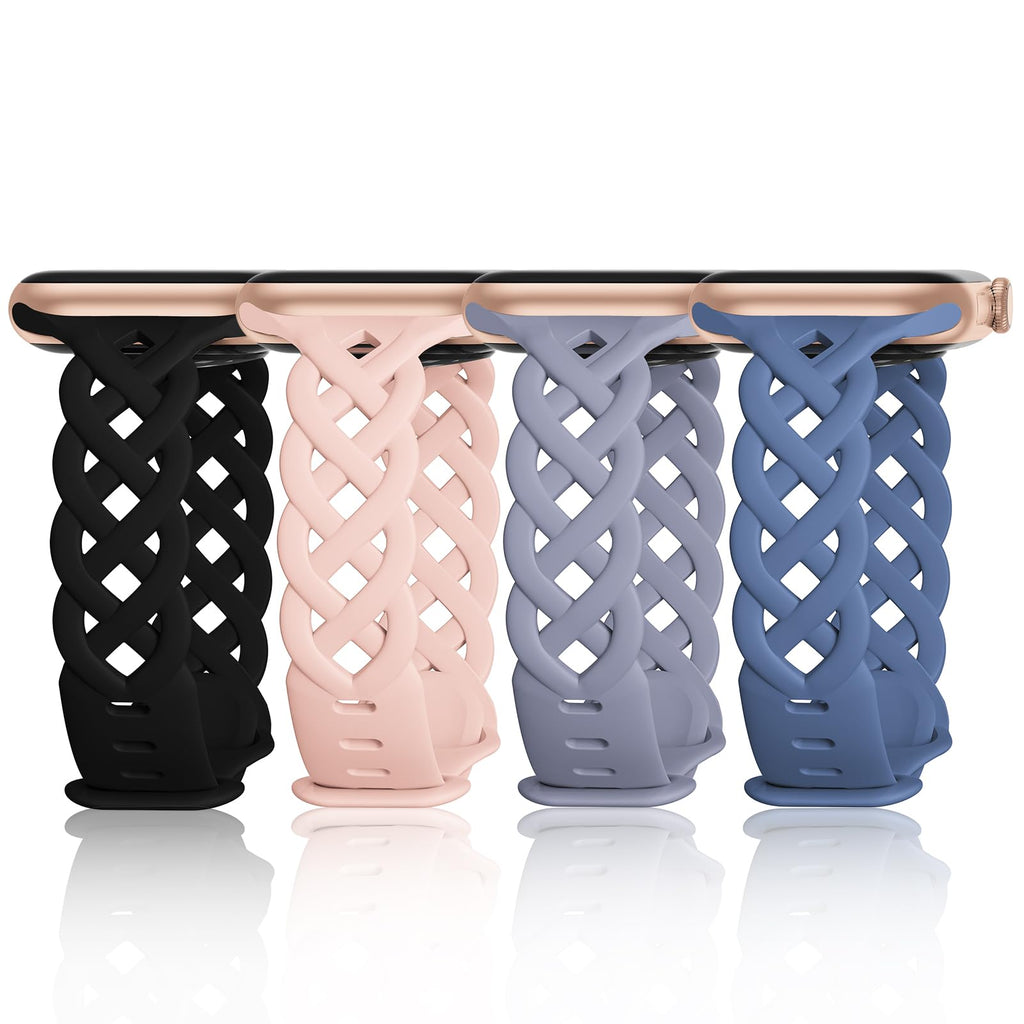 Slim Silicone Bands Compatible with Apple Watch Band 40mm 38mm 41mm 44mm 45mm 46mm 49mm 42mm Women Floral Breathable Braided Lace Thin Sport Strap Replacement Wristbands iWatch SE Series 11 10 9 8 7 6 5 4 3 ultra 2