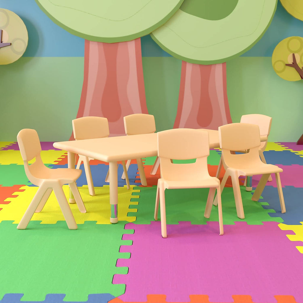 Flash Furniture Emmy 24''W x 48''L Rectangular Green Plastic Height Adjustable Activity Table Set with 6 Chairs