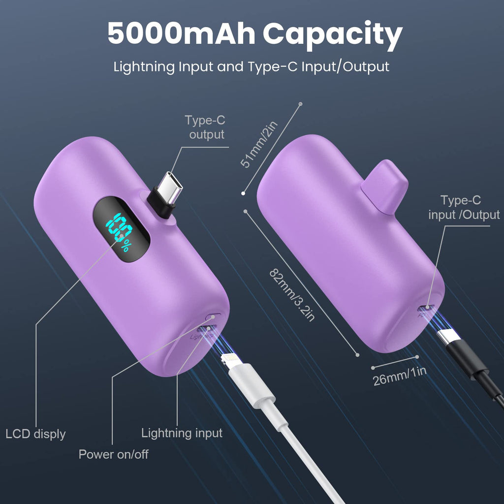 [2-Pack]Portable Charger for iPhone 17/16/15,Mini Power Bank 5000mAh PD USB C Portable Phone Charger,Travel Essential Battery Pack for iPhone 17/17 Air/16/16 pro/15/15 pro Max/Android/Samsung/Moto/LG