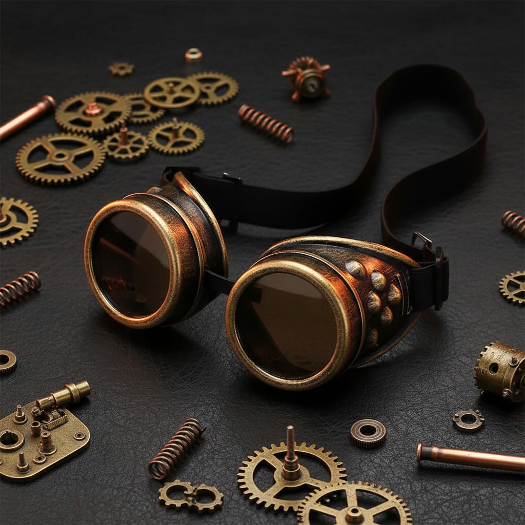 WEICHUAN Vintage Steampunk Goggles Mad Scientist Goggles Cosplay Punk Glasses for Adult, Women, Men Halloween Costume
