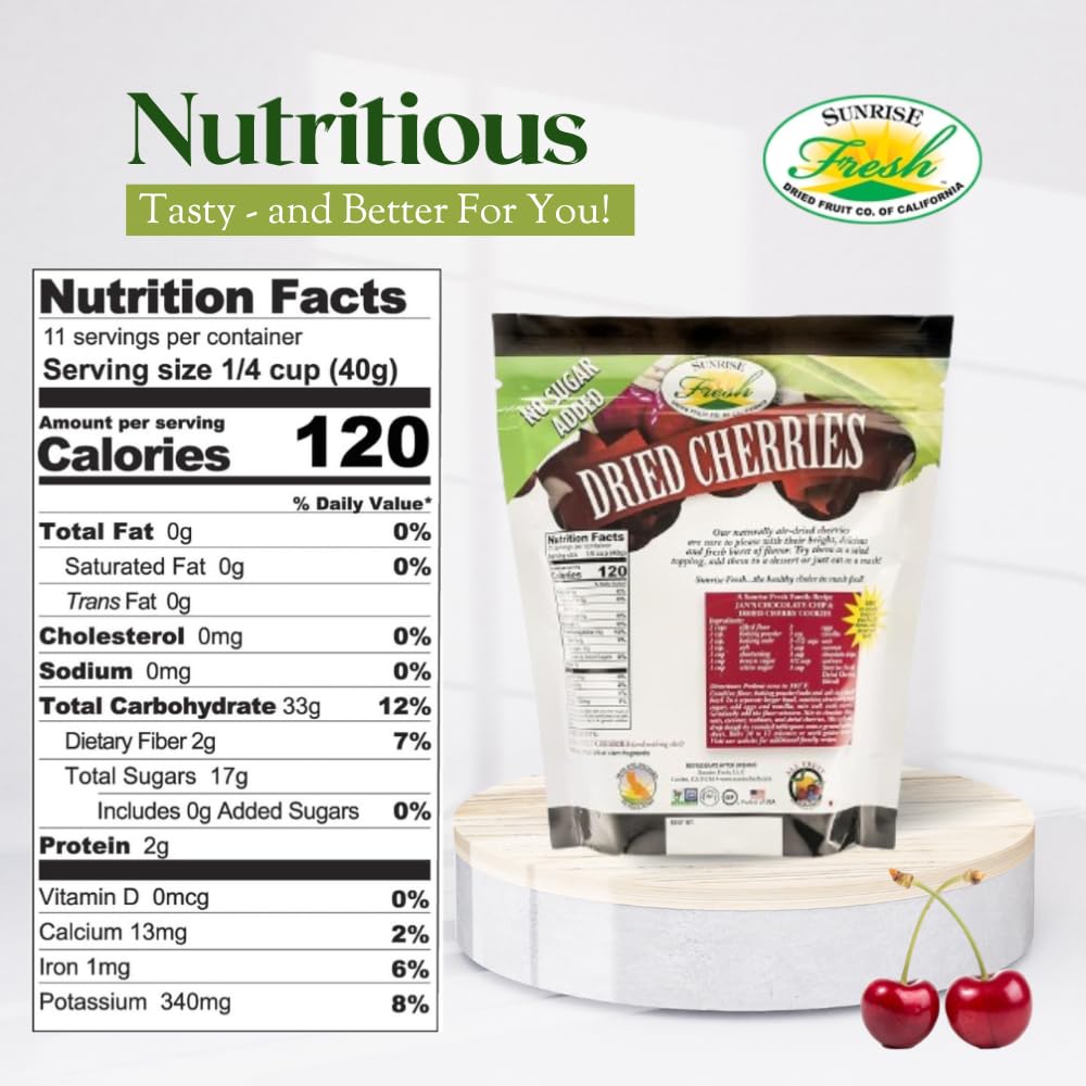 Sunrise Fresh Dried Fruit - Dried Dark Sweet Cherries - All-Natural, Unsweetened, No Added Sugar, Resealable Snack, 32oz Bag