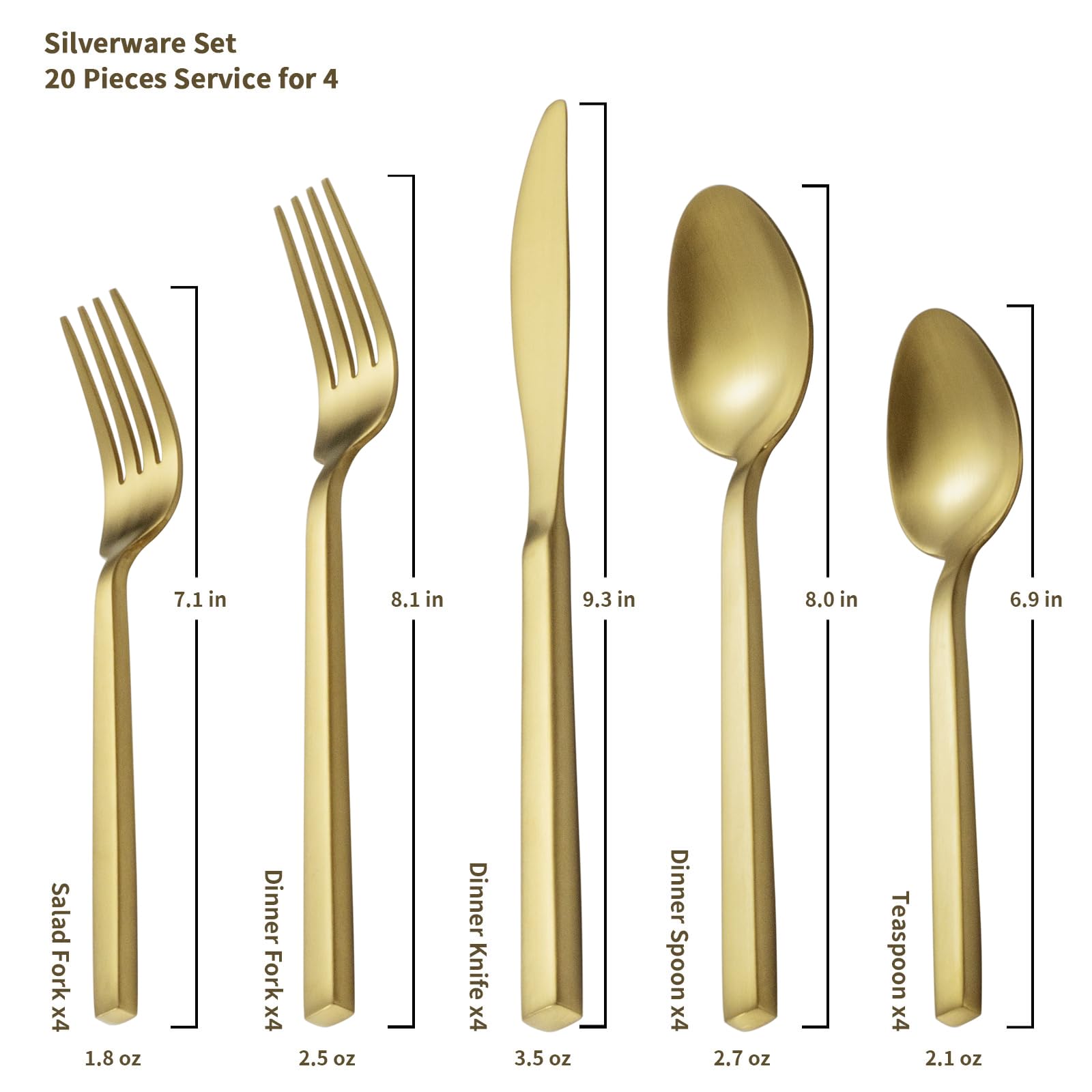 Alata Cube Black 20-Piece Forged Silverware Set Stainless Steel Flatware Set,Service for 4,Matte Satin Polished Cutlery Set,Dishwasher Safe