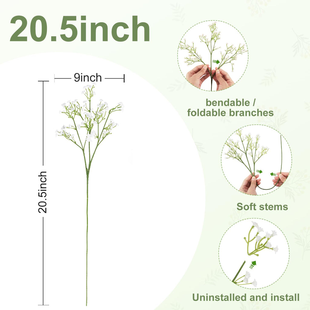 15 PCS Babys Breath Artificial Flowers Fake Babys Breath Flowers Artificial Bulk Blue Gypsophila Bouquets Real Touch Faux Flowers for Wedding Floral Arrangement Party Home Decoration