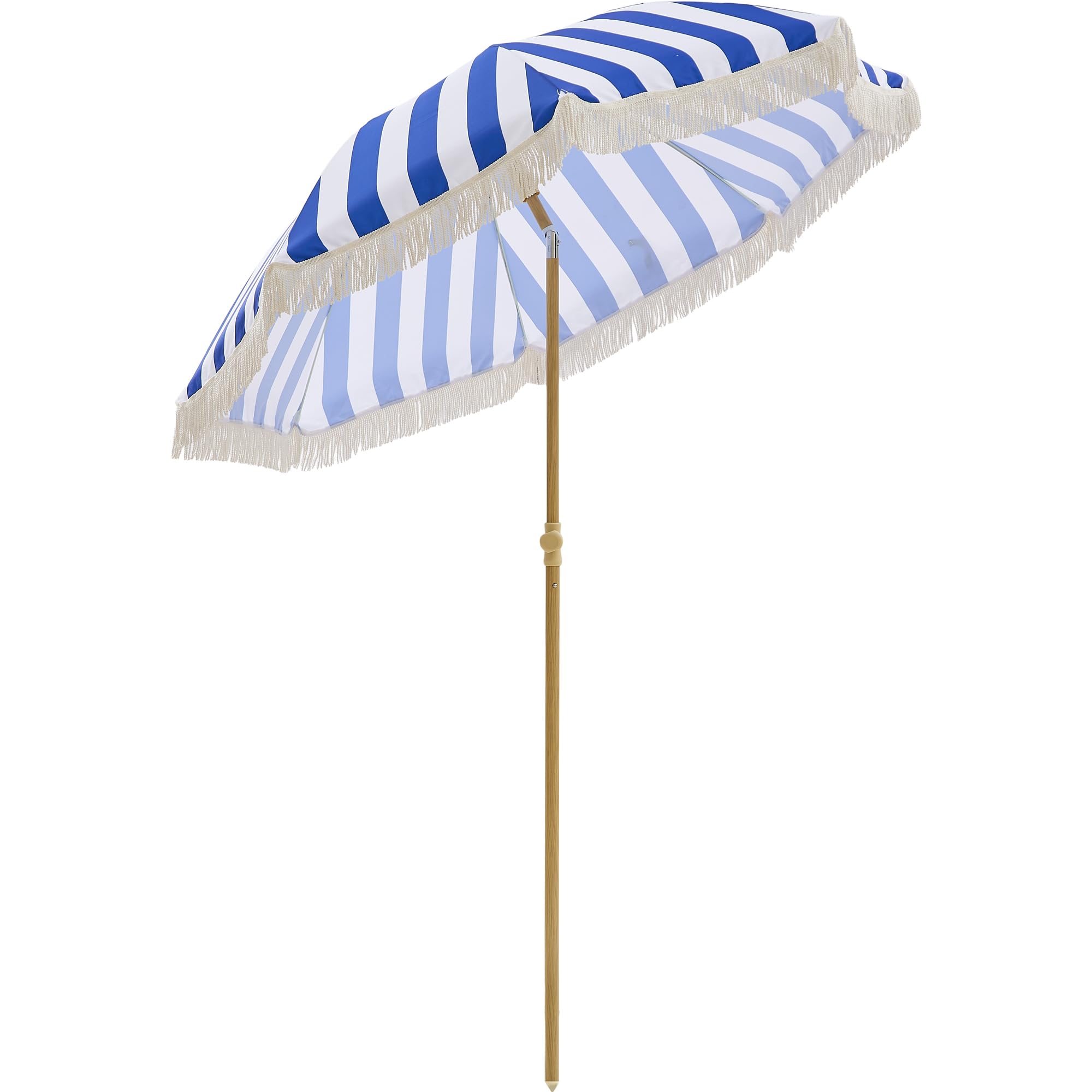6.5FT Boho Patio Umberlla with Fringe,UPF50+ Outdoor Umbrella with Fiberglass Ribs and Push Button Tilt,Tassels Umbrella for Beach,Terrace,Picnic