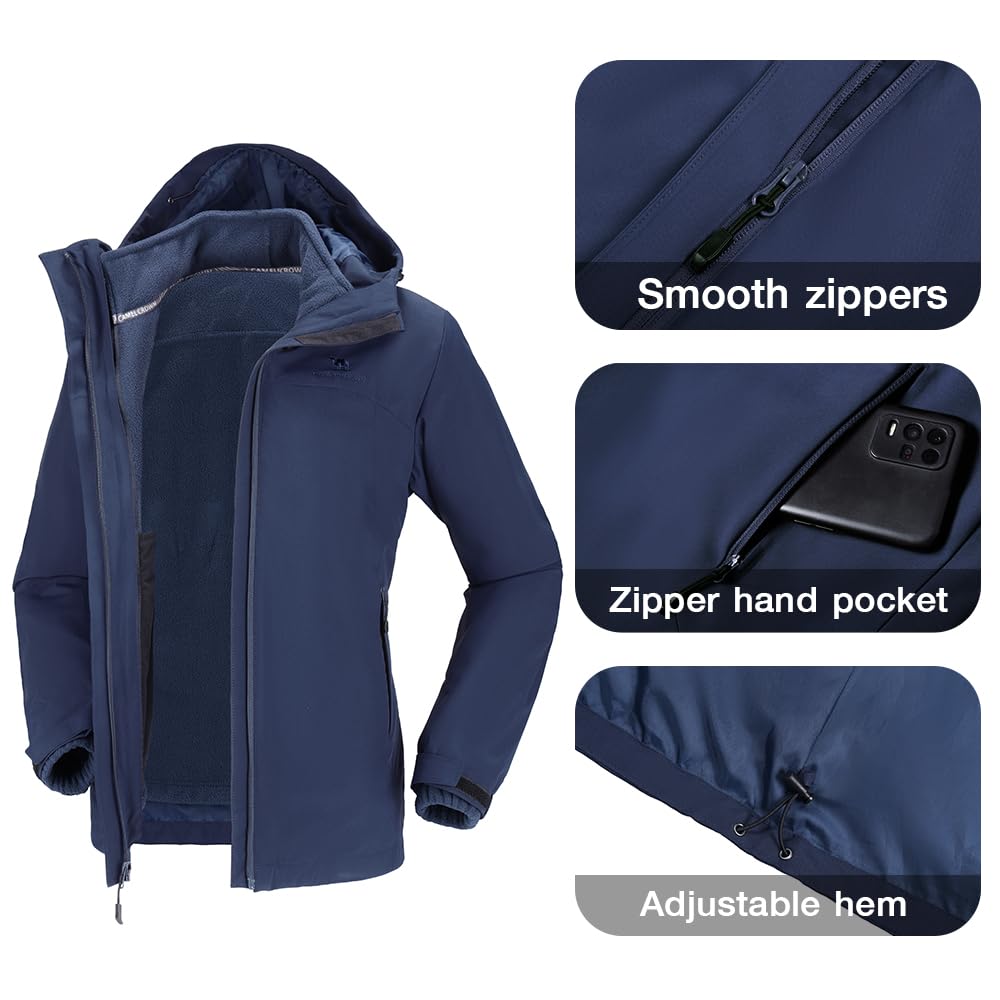CAMEL CROWN Women's Ski Jacket Waterproof 3 in 1 Winter Coat with Fleece Inner Warm Windproof For Snow Outdoor Hiking