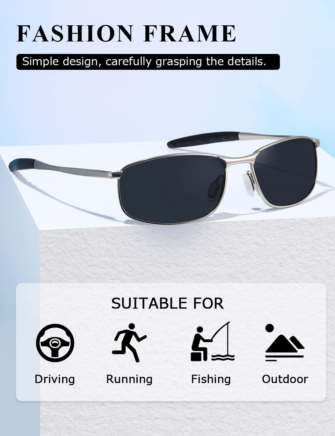 AEVOGUE Polarized Sunglasses For Men Rectangle Metal Frame Retro Sun Glasses AE0395