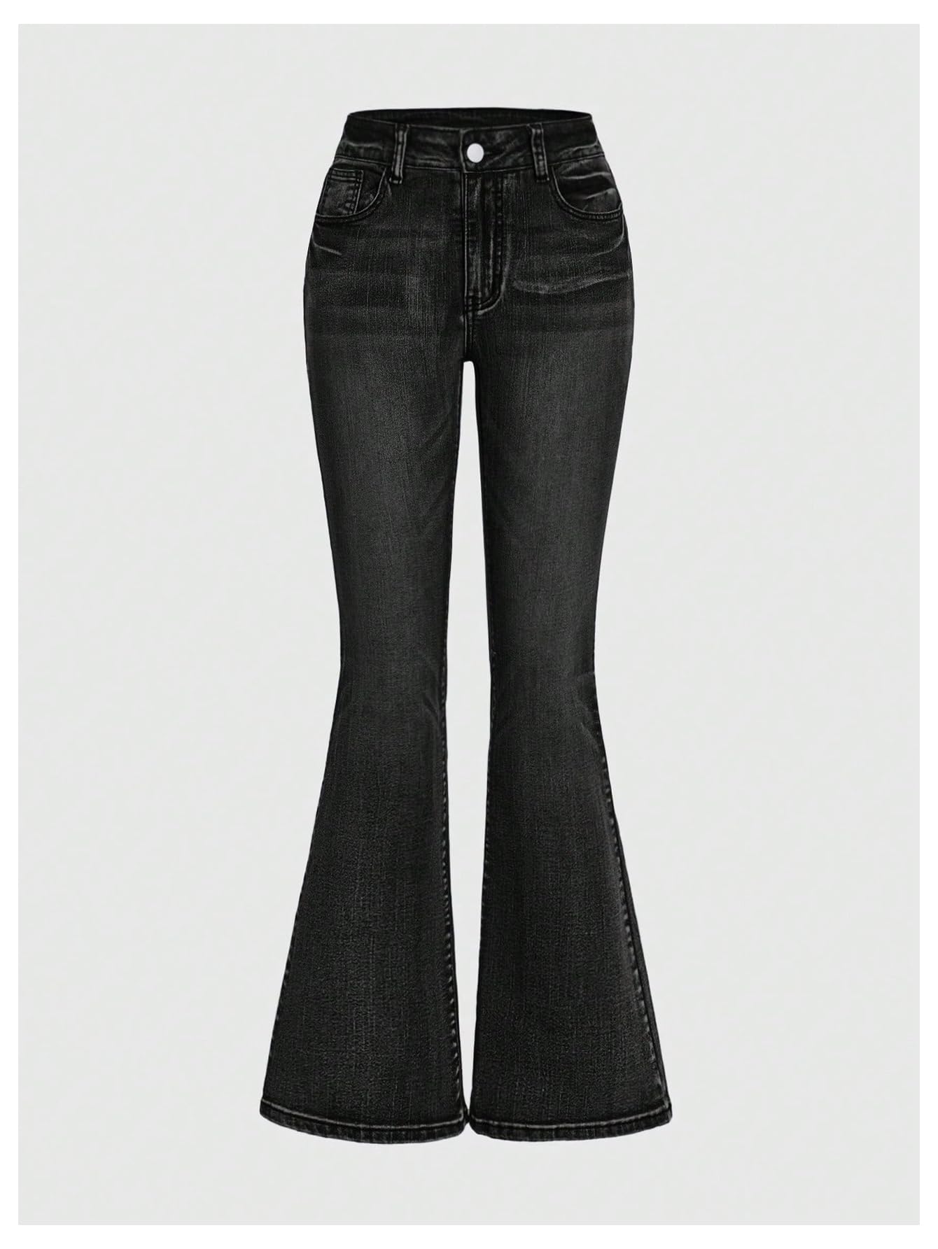 MakeMeChic Women's Bell Bottom Jeans Stretchy Flared Jeans Embroidered Y2K High Waist Denim Pants
