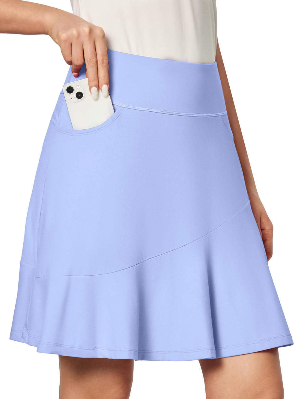 IUGA Ruffle Knee Length Skorts for Women with Pockets High Waisted Skirt with Shorts Underneath for Golf Athletic 20''