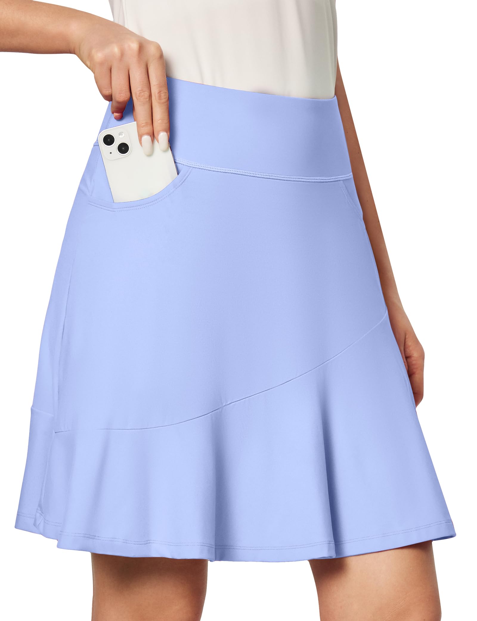 IUGA Ruffle Knee Length Skorts for Women with Pockets High Waisted Skirt with Shorts Underneath for Golf Athletic 20''