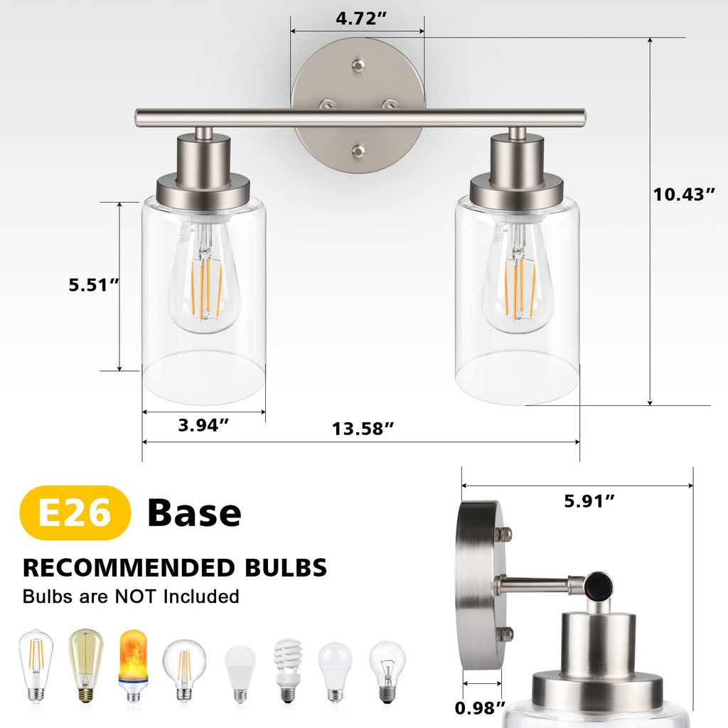 Unicozin 2 Pack Modern Bathroom Light Fixtures, 3 Light Vanity Lights, Black Wall Lamp with Clear Glass for Bathroom, Mirror, Living Room, Bedroom, Hallway, E26 Base