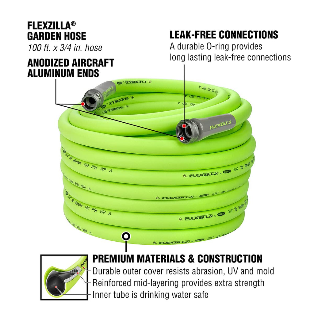 Flexzilla Garden Hose 3/4 in. x 50 ft., Lightweight All-Weather Water Hose, Durable and Flexible, Leak-Free Connections