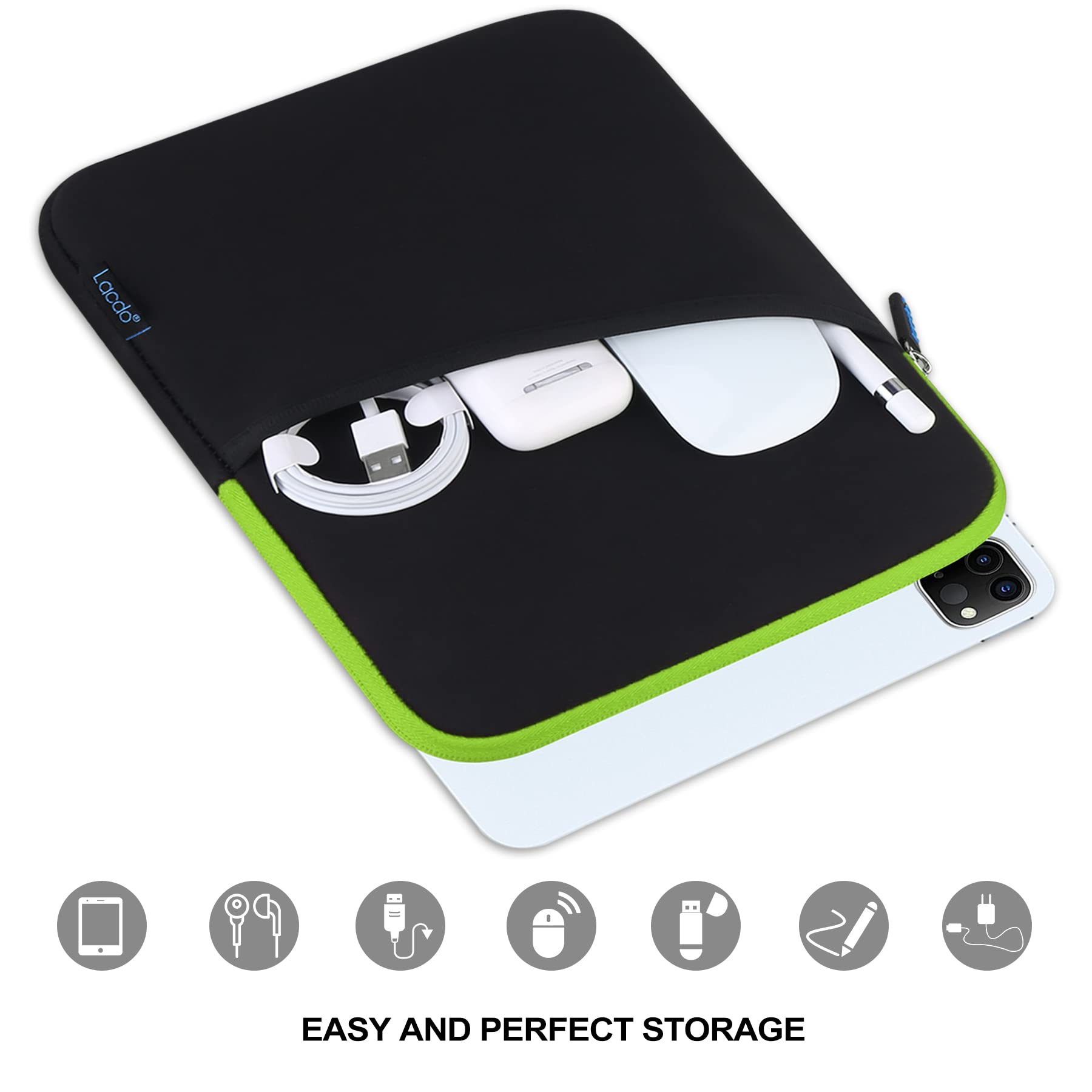 Lacdo Tablet Sleeve Case for 11 inch iPad A16 / 11 inch iPad Air M4 M3 M2 / 11" iPad Pro M5 M4 / 10.9" iPad /10.2" iPad /10.9" ipad Air / 11 Inch Samsung Galaxy Tab A9+ Bag, Fit Magic Keyboard, Black