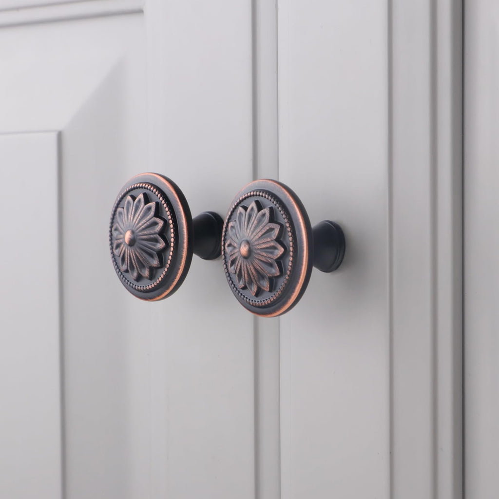 4 Pack Antique Brass Cabinet Knobs Vintage,1-2/5" Round Antique Kitchen Handles for Cabinets and Drawers Vintage Brass Dresser Drawer Knobs