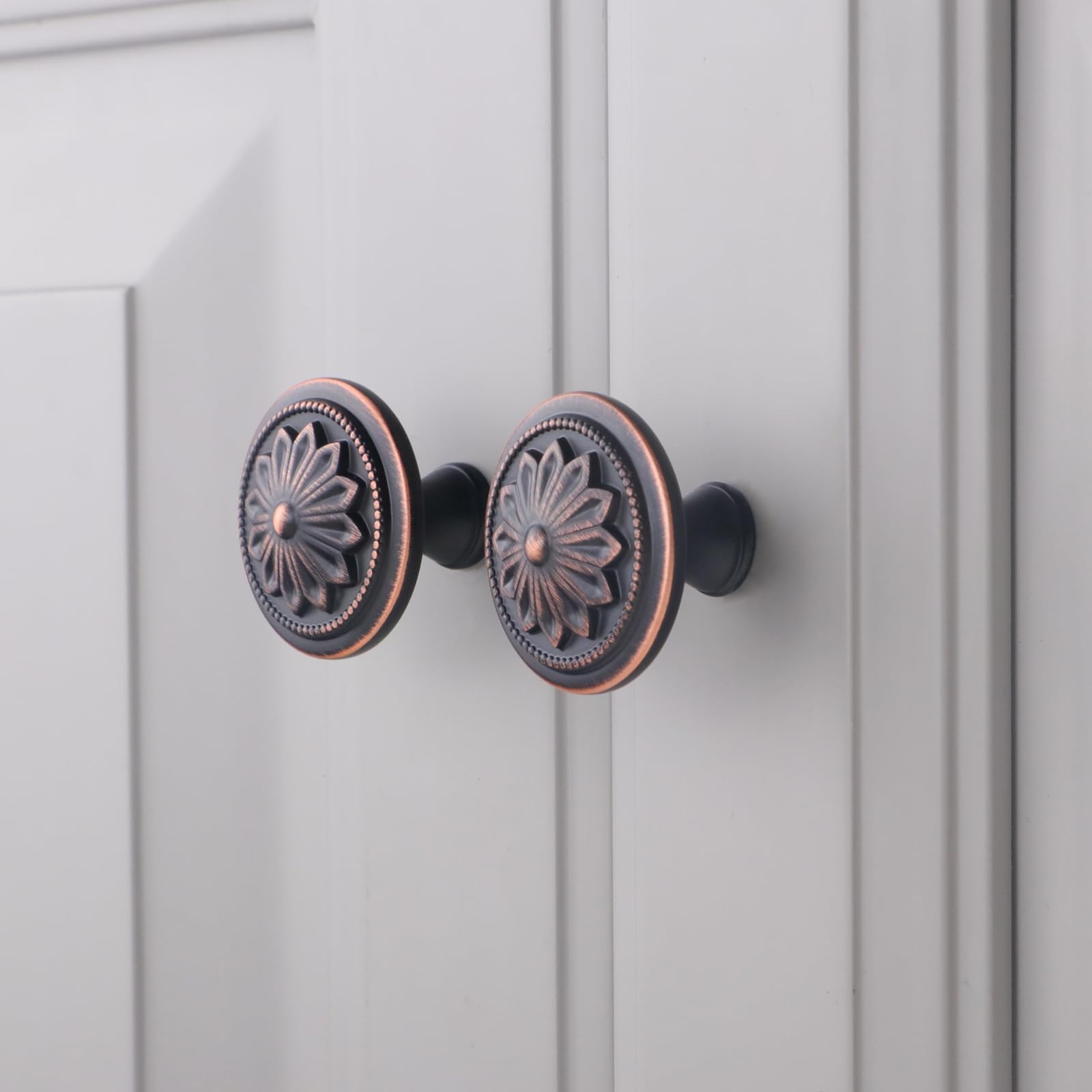 4 Pack Antique Brass Cabinet Knobs Vintage,1-2/5" Round Antique Kitchen Handles for Cabinets and Drawers Vintage Brass Dresser Drawer Knobs