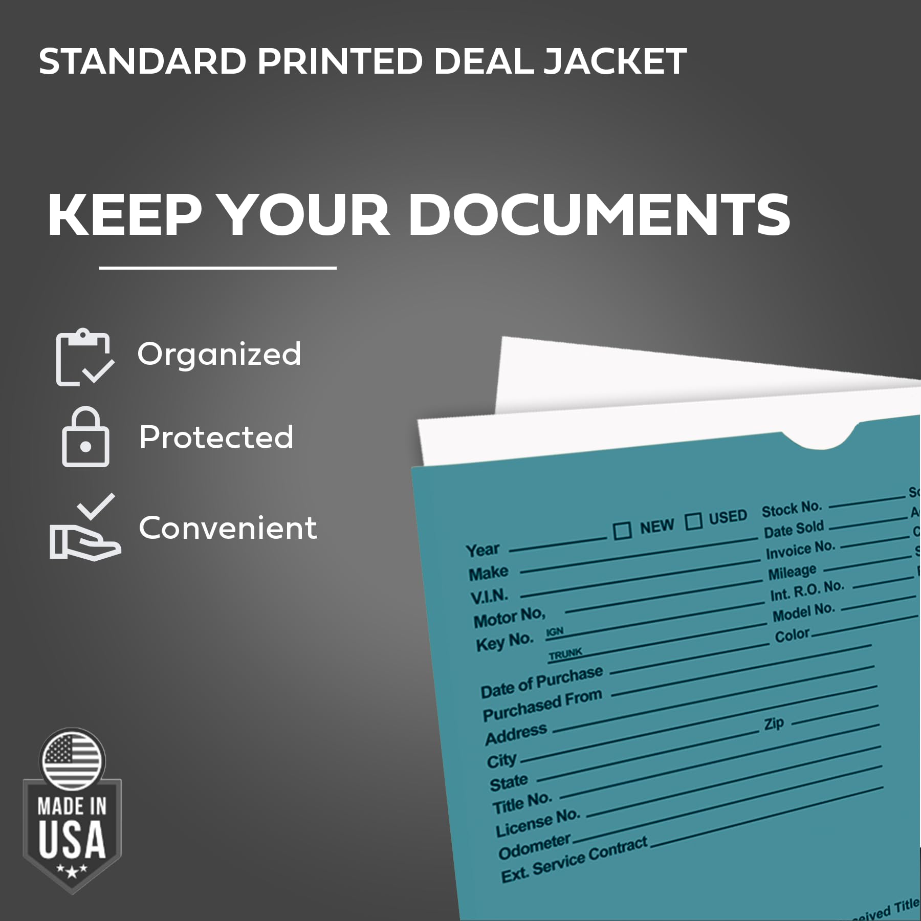Printed Vehicle Deal Envelopes 9x12 Deal Jackets (100 shrink wrapped) (Blue)