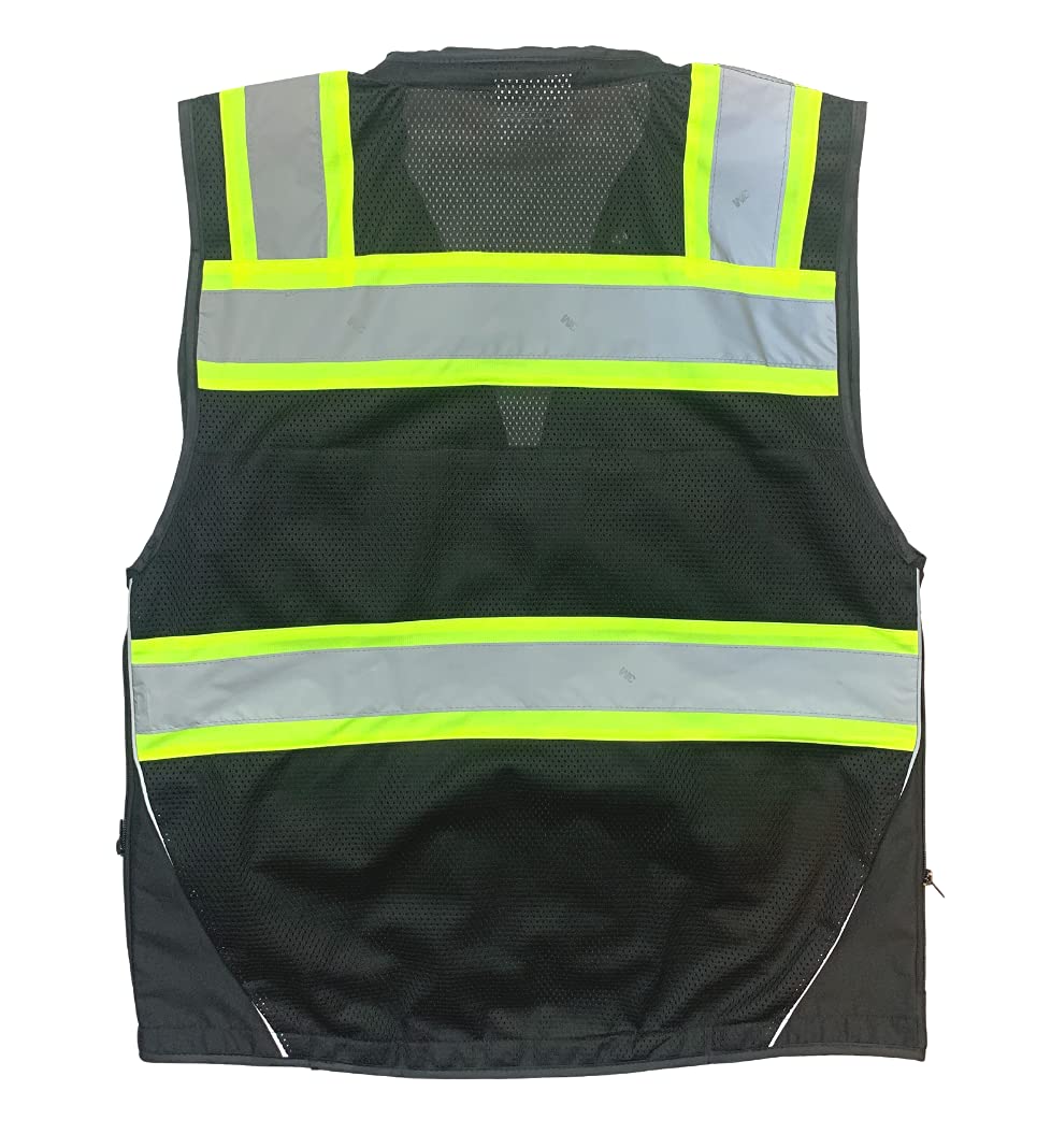 Men's Black Series Safety Vest with Zipper and Utility Pockets (Medium, Black)
