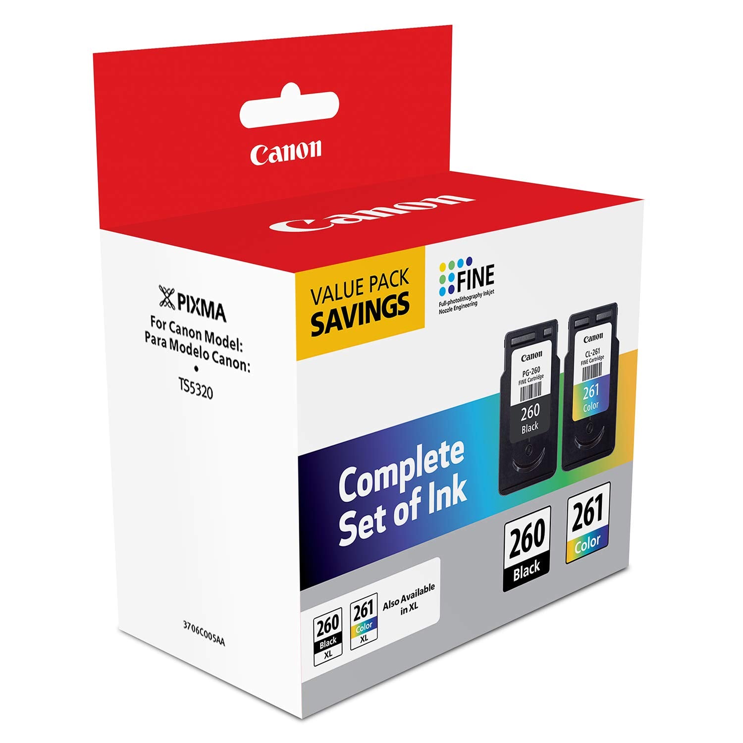 Canon PG-260 / CLI-261 Genuine Ink Value Pack (2 Cartridges),Compatible with TS5320,TR7020,(Pack of 2)