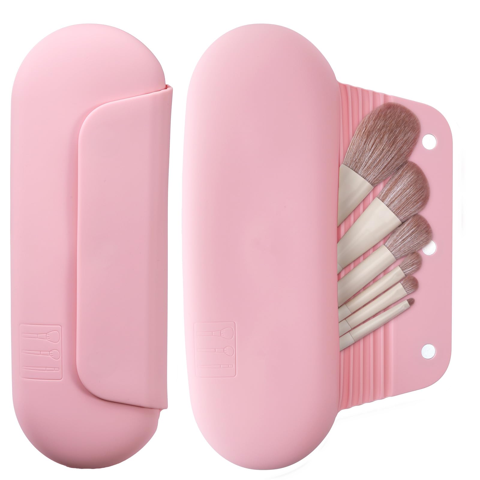AGIKET Silicone Makeup Brush Holder Travel Cosmetic Bag：Soft Portable Cosmetic Face Brushes Holder with Upgrade Anti-Fall Out Magnetic Closure, Large Travel Makeup Brush Case - Walnut