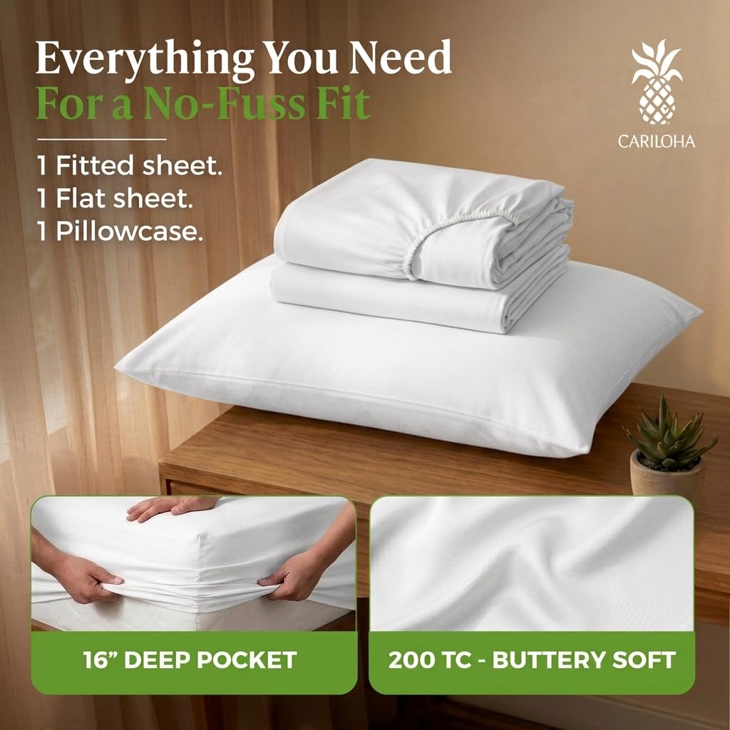 Cariloha Aloha Soft 100% Organic Bamboo Viscose Sheets – 4-Piece Queen Sheet Set – 16 in Deep Pockets – Buttery Soft, Hypoallergenic, Cooling Sheets – Oeko-TEX Standard 100 – Cape Blue