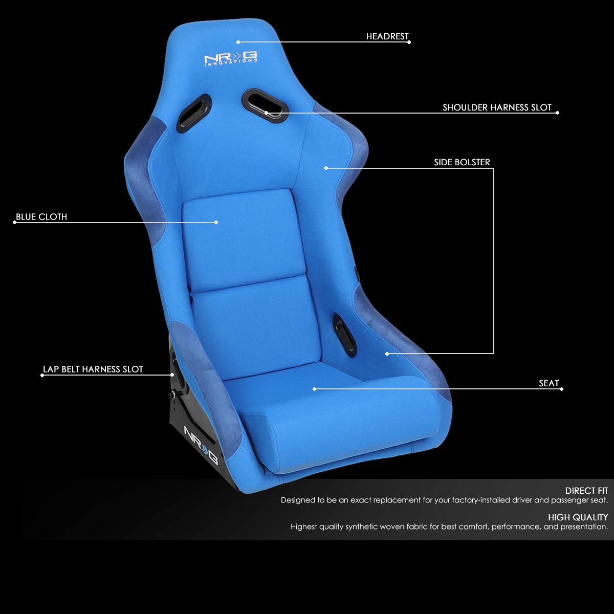 NRG Innovations NRG-FRP-330 Fiber Glass Fixed Back Bucket Racing Seat (Small), 4 pt Harness Compatibility, Black Seat Cover, 19"W X 18" D X 34" H