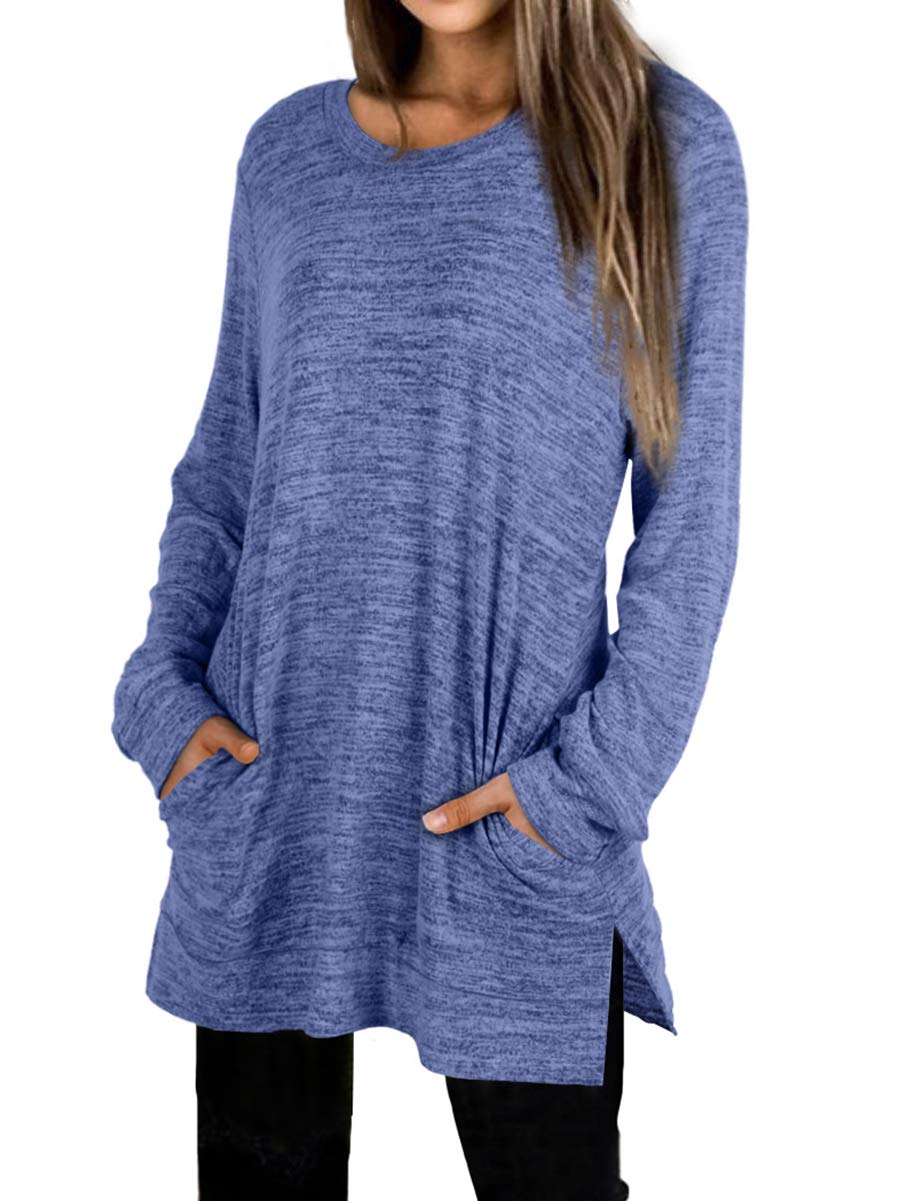 XIEERDUO Womens Casual Sweatshirts Long Sleeve Shirts Oversized With Pocket Tunic Tops S-3XL