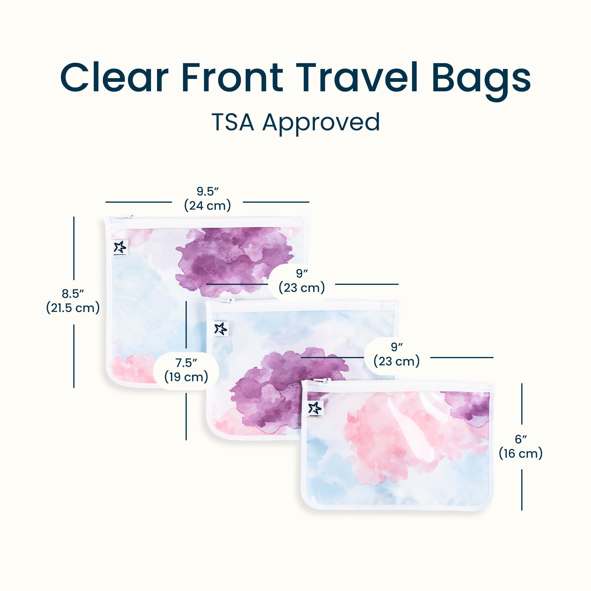 Tiny Twinkle Diaper Bag Organizing Pouches|3 Pack Mess-Proof Clear Front Travel Organizer Bags&TSA Approved Toiletry Bag Set for Baby and Mom Essentials