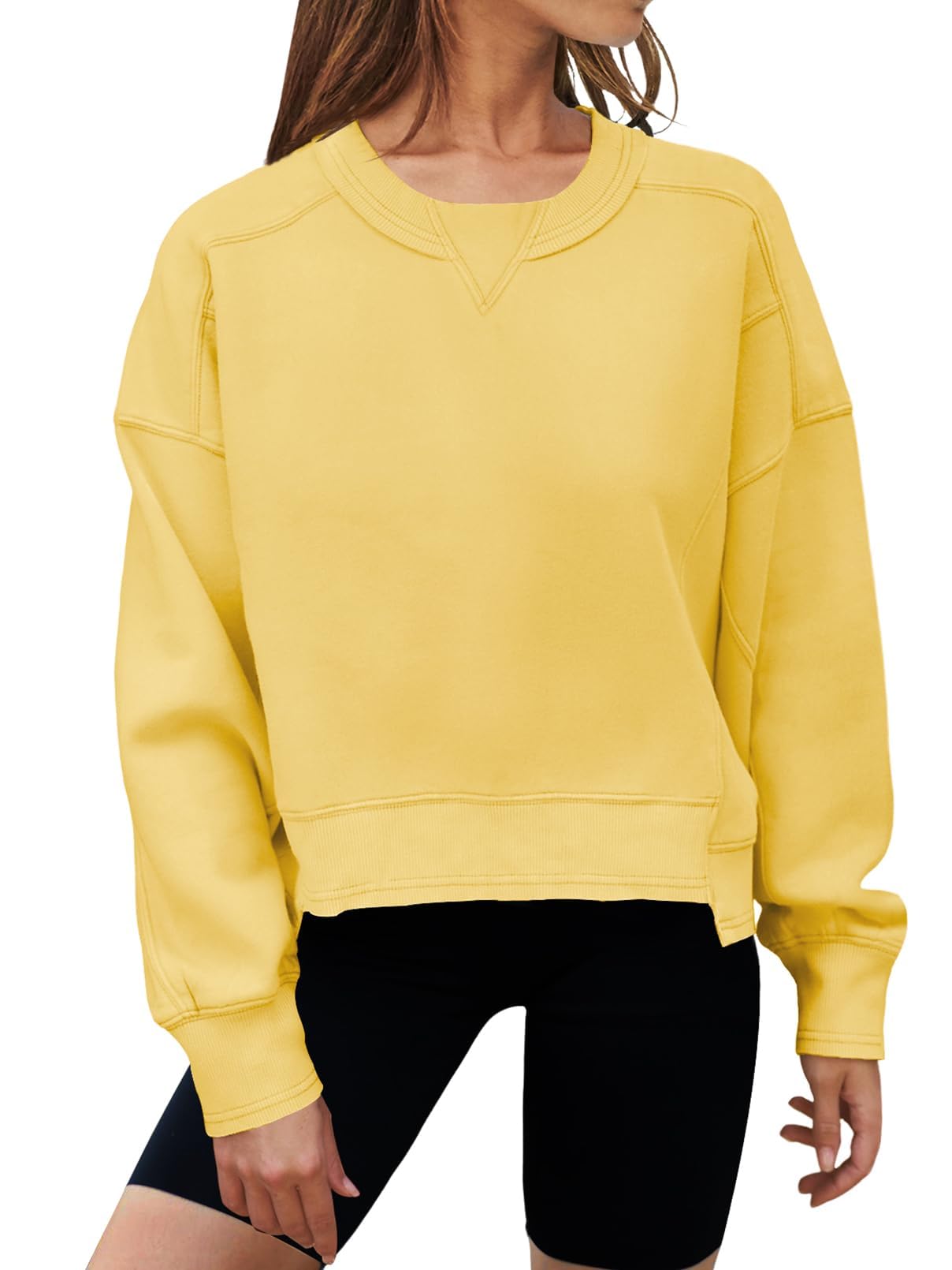 MEROKEETY Women's Oversized Cropped Sweatshirts Crewneck Trendy Workout Pullover Sweater Fall Outfits