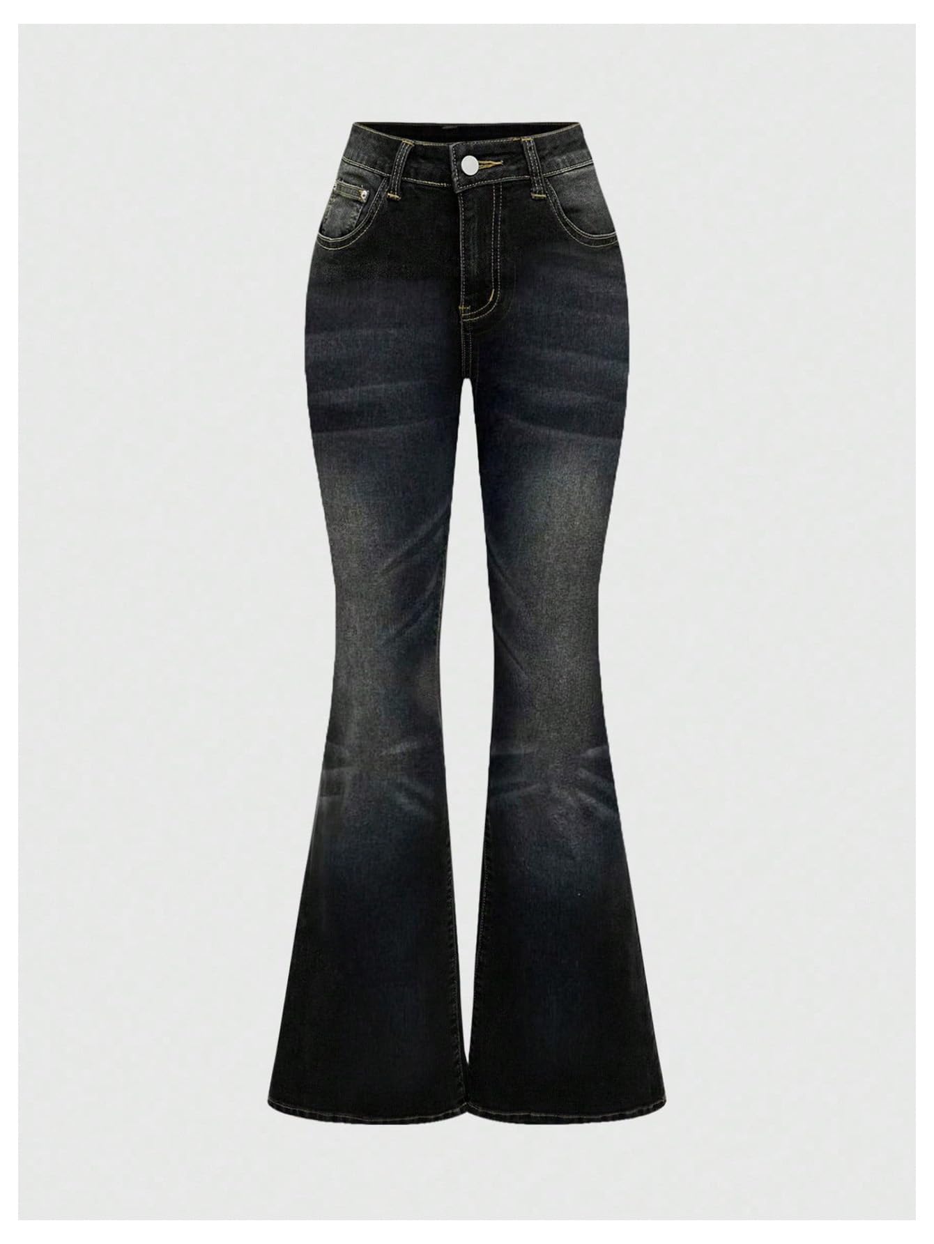 MakeMeChic Women's Bell Bottom Jeans Stretchy Flared Jeans Embroidered Y2K High Waist Denim Pants