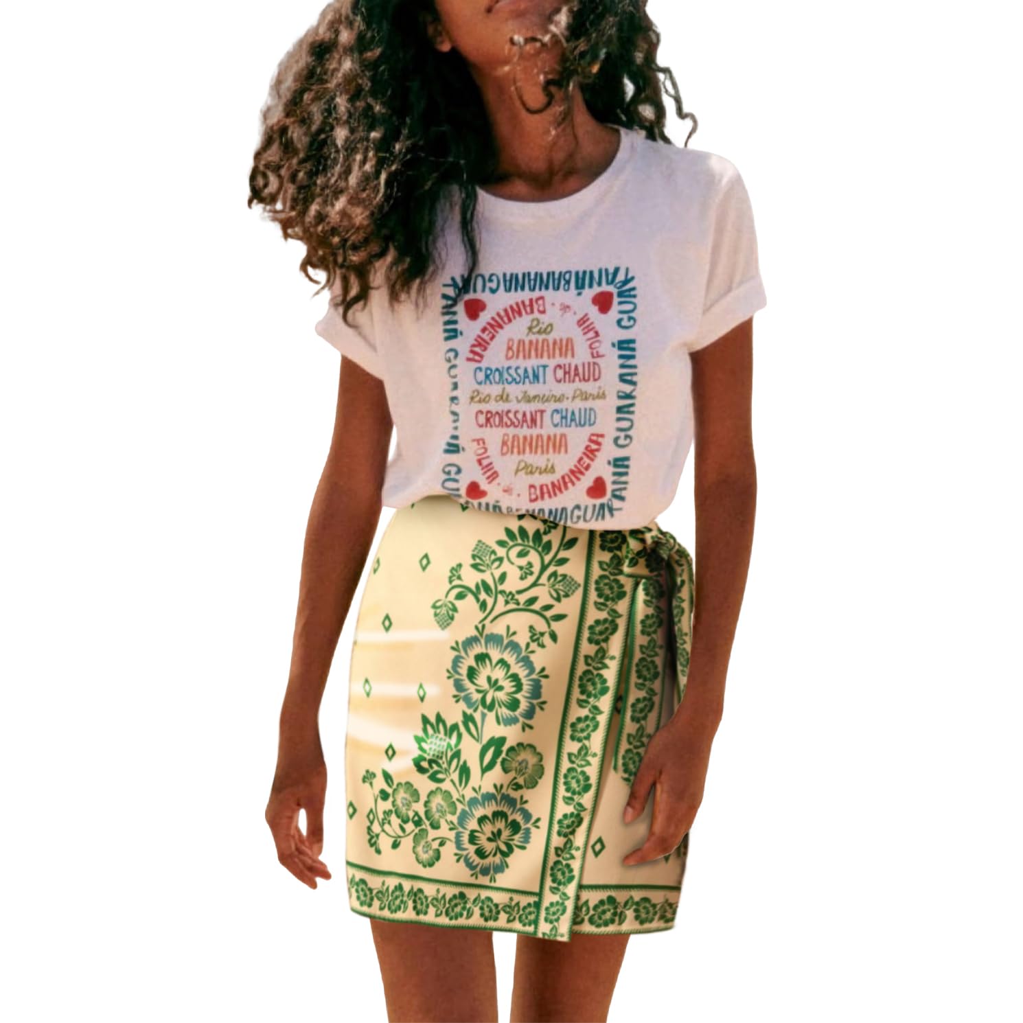Womens Summer Floral Wrap Short Skirt Tie Side High Waist A Line Beach Vacation Boho Mini Skirt